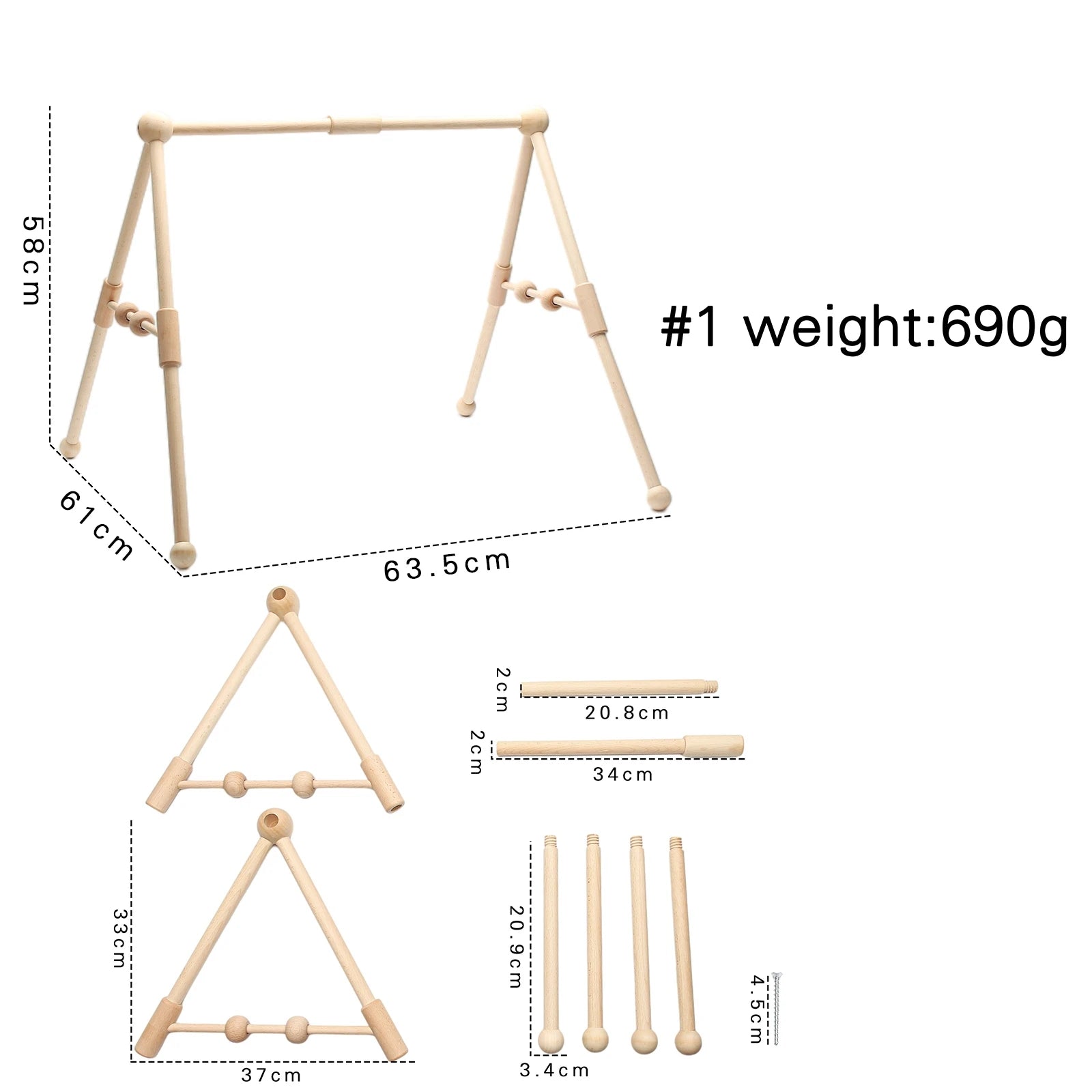 Portique gym Montessori en bois - variante support ours