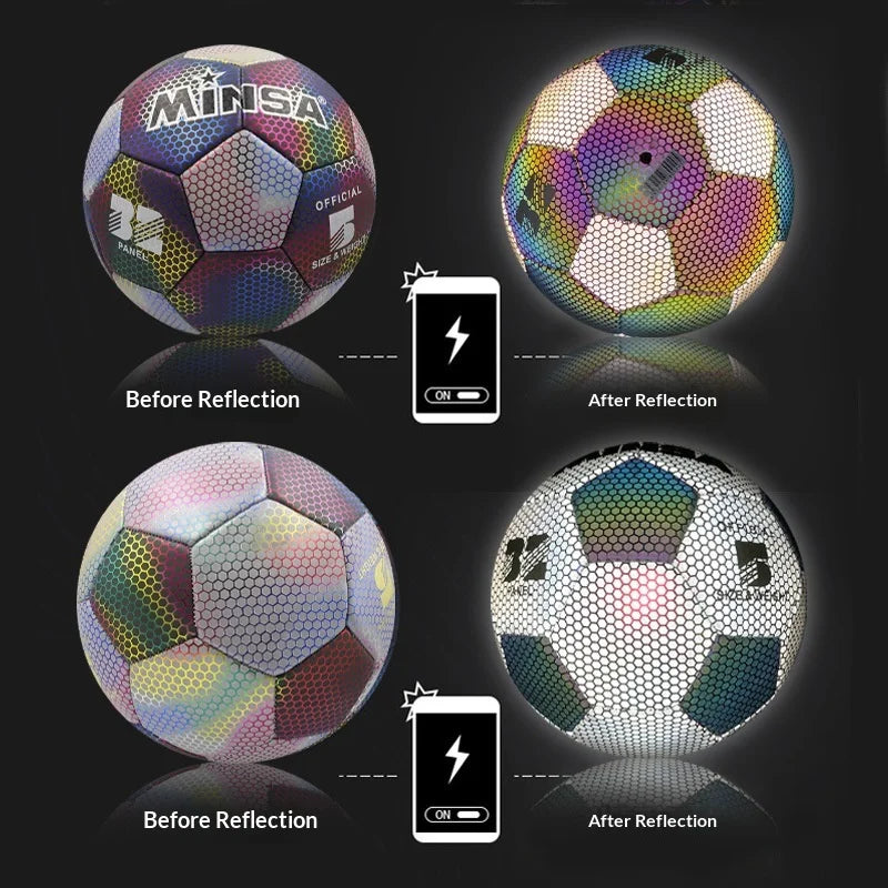 Ballon de Football Réfléchissant PU – Tailles 3, 4 & 5 Enfant / Adulte