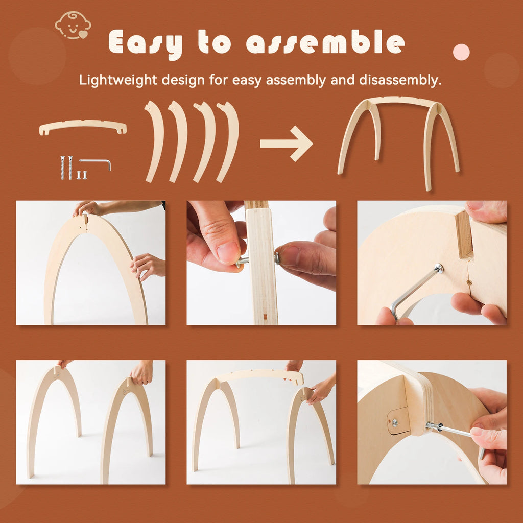 Portique gym Montessori en bois installé dans une chambre bébé