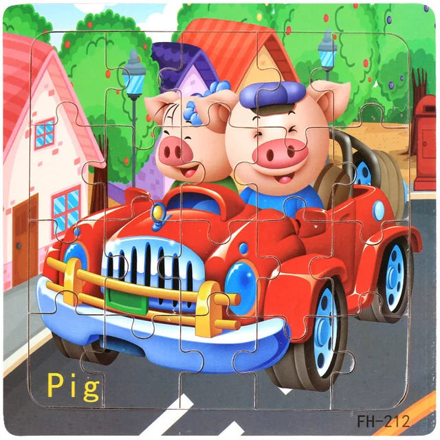 Puzzle Véhicules & Animaux Montessori – 20 Pièces en Bois 3-6 ans