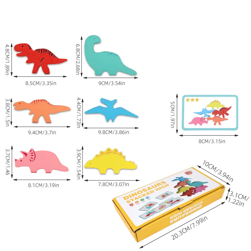 Jeu d'Empilage Dinosaures Montessori en Bois – Équilibre & Motricité