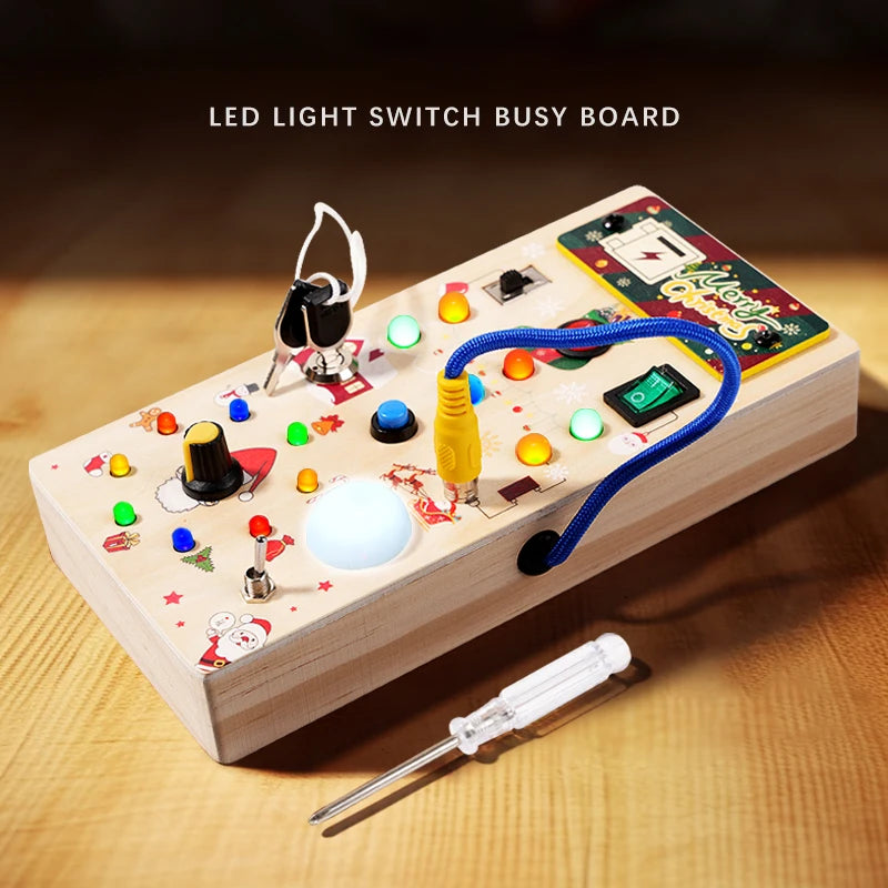 Tableau d'Éveil Montessori LED en Bois – Bébé 0-3 ans