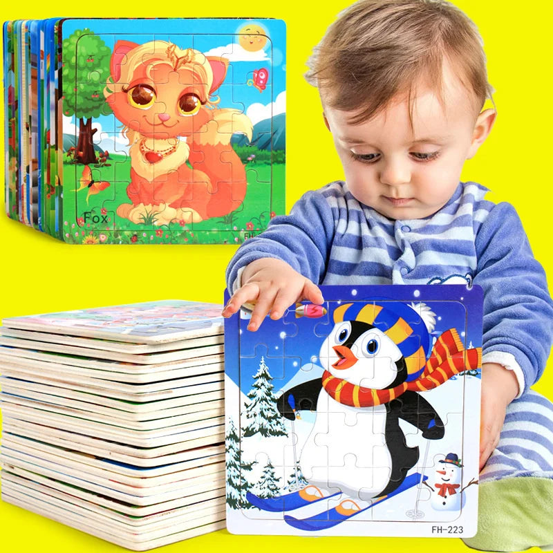 Puzzle Véhicules & Animaux Montessori – 20 Pièces en Bois 3-6 ans