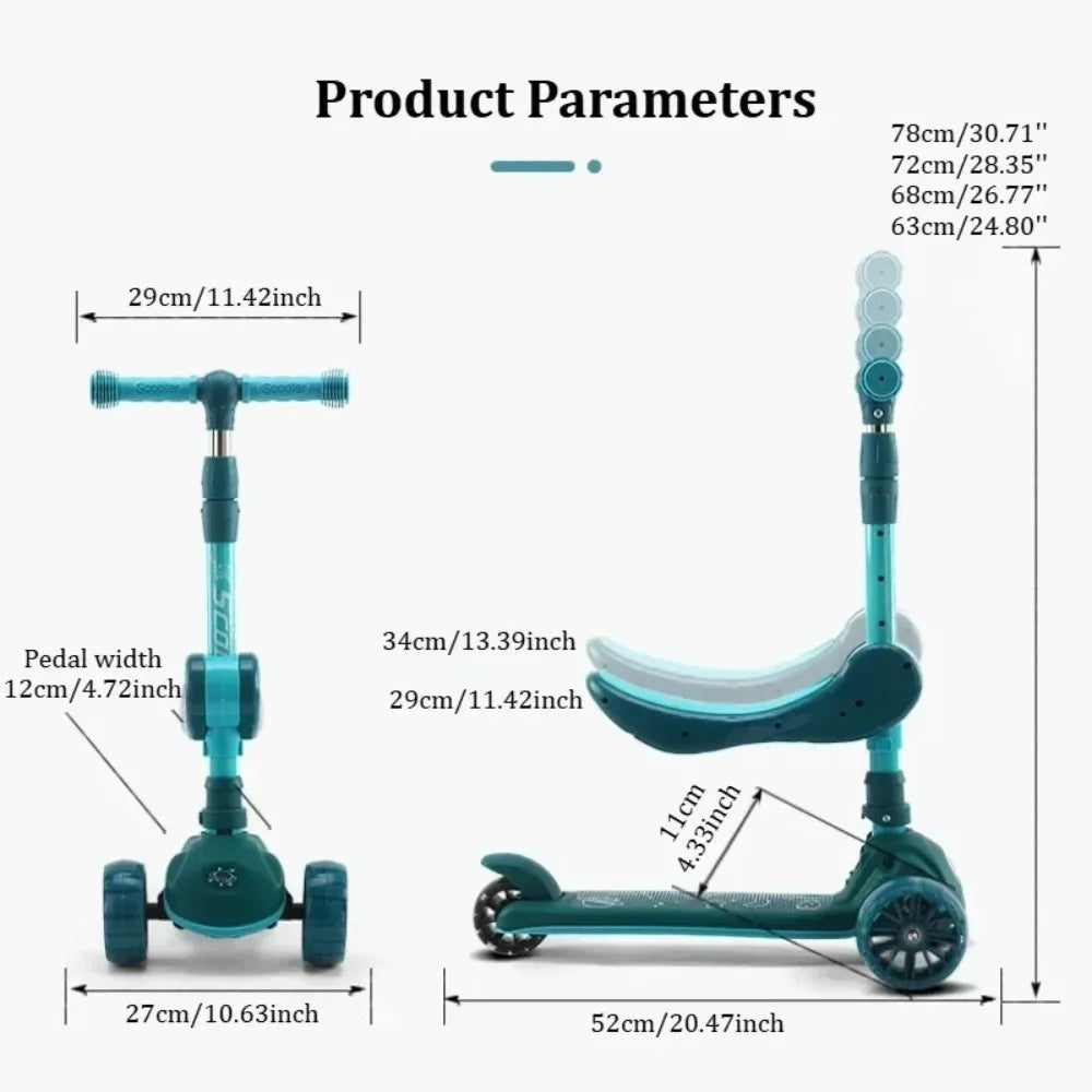 Trottinette 2-en-1 pour enfants – 3 roues, assise ou debout, hauteur réglable