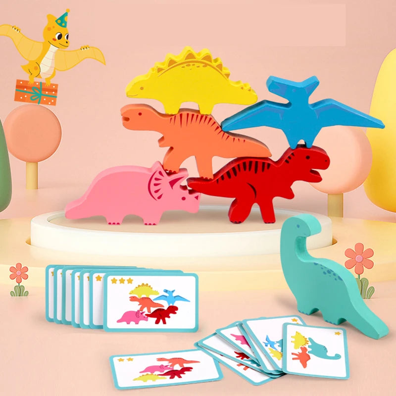 Jeu d'Empilage Dinosaures Montessori en Bois – Équilibre & Motricité