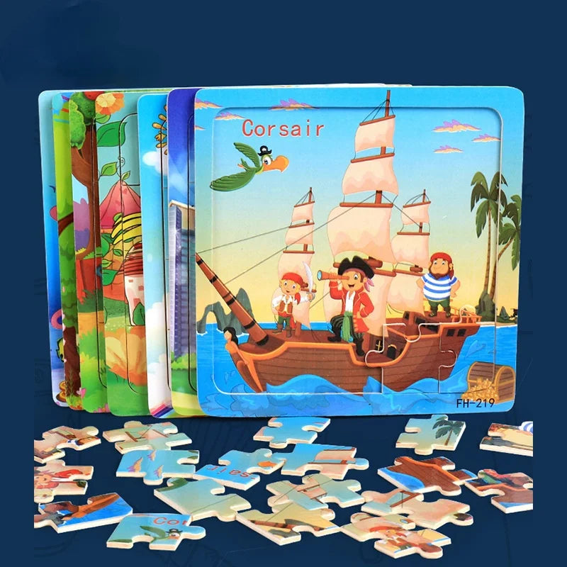 Puzzle Véhicules & Animaux Montessori – 20 Pièces en Bois 3-6 ans
