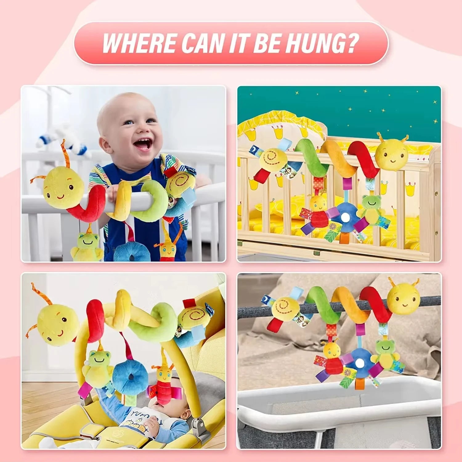 Jouet spirale hochet musical bébé - détail du tissu doux