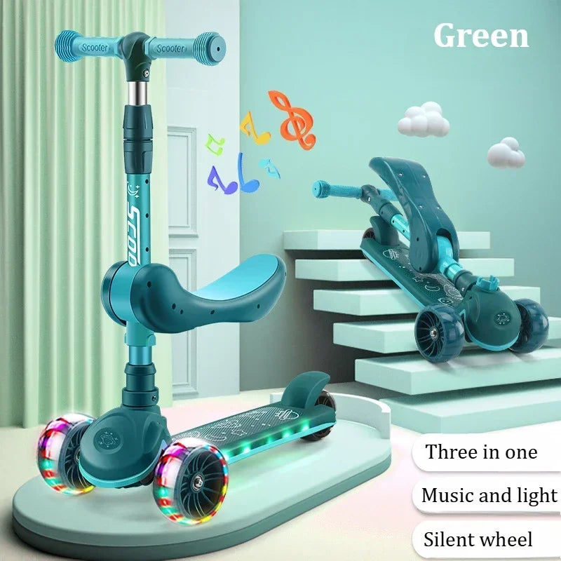Trottinette 2-en-1 pour enfants – 3 roues, assise ou debout, hauteur réglable
