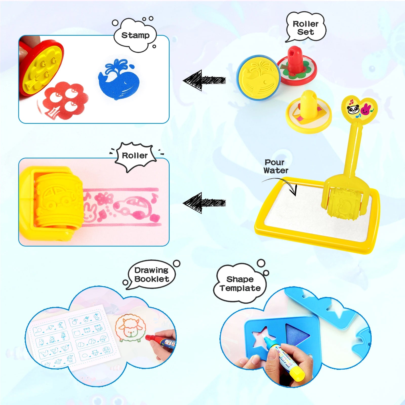 Tapis de Dessin Magique à l'Eau – Stylos Réutilisables Montessori