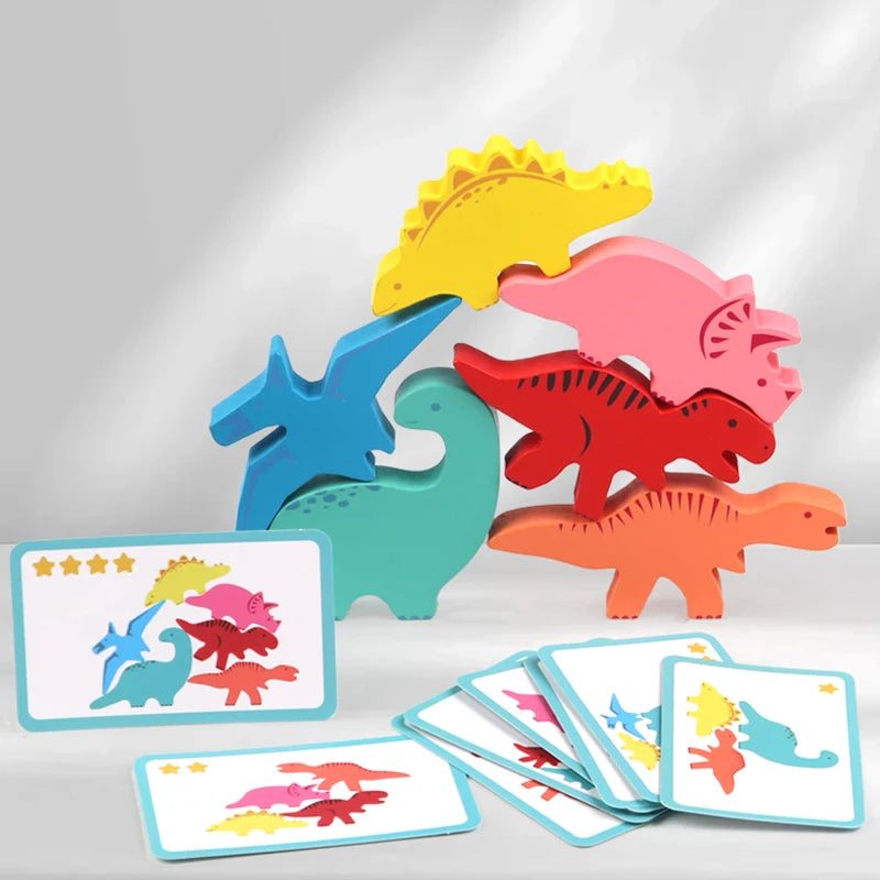 Jeu d'Empilage Dinosaures Montessori en Bois – Équilibre & Motricité