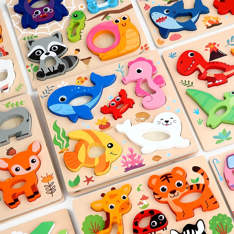 Puzzle Animaux 3D Montessori – Jeu Éducatif en Bois 2-6 ans