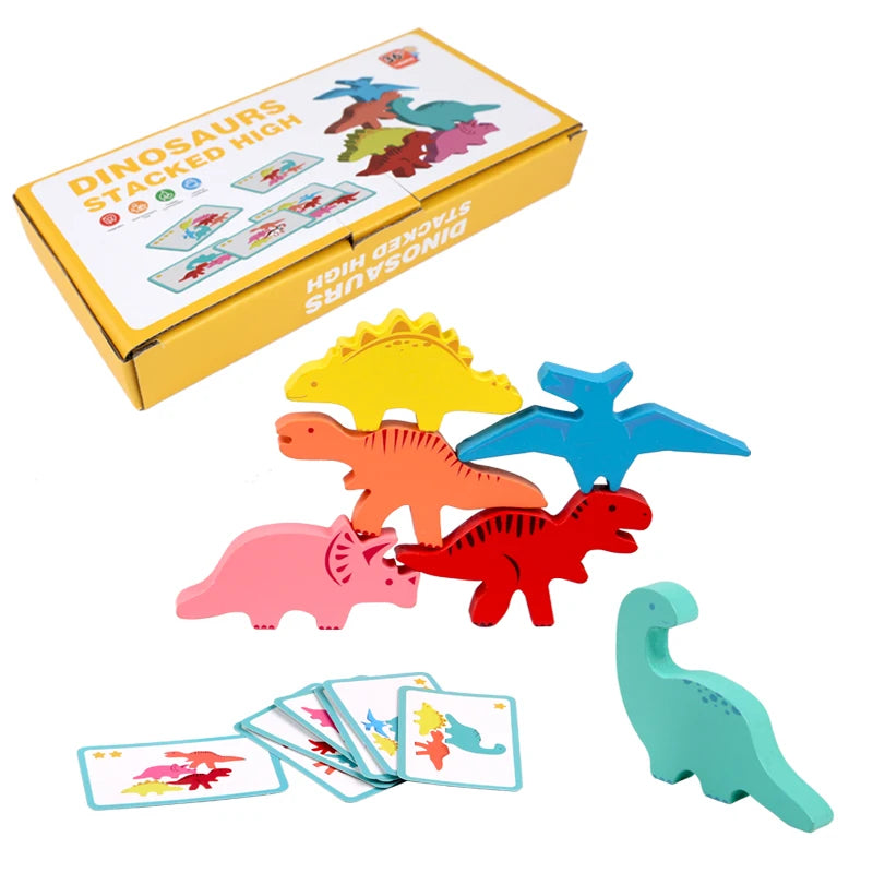 Jeu d'Empilage Dinosaures Montessori en Bois – Équilibre & Motricité