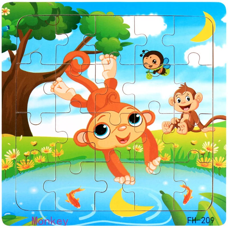 Puzzle Véhicules & Animaux Montessori – 20 Pièces en Bois 3-6 ans
