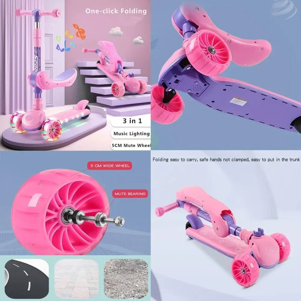 Trottinette 2-en-1 pour enfants – 3 roues, assise ou debout, hauteur réglable