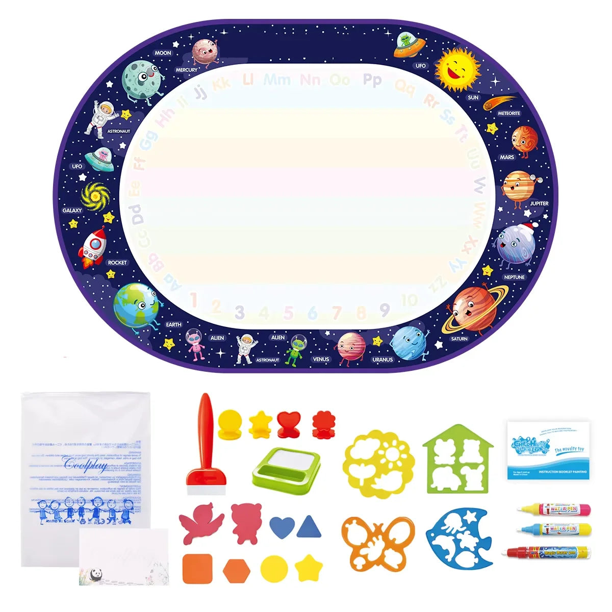 Tapis de Dessin Magique à l'Eau – Stylos Réutilisables Montessori