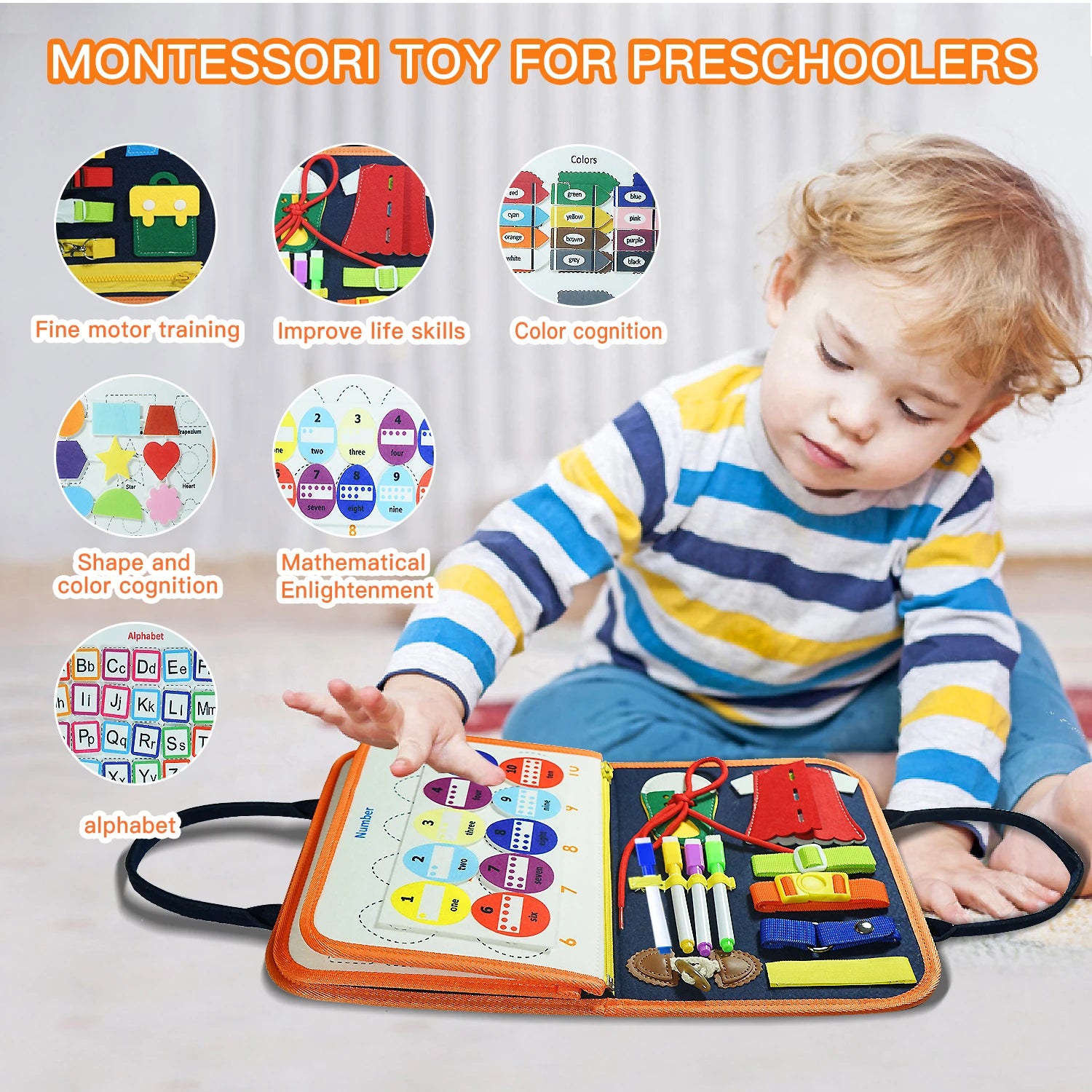 Tableau d'Activités Montessori – Jouet Sensoriel Éducatif 3-6 ans
