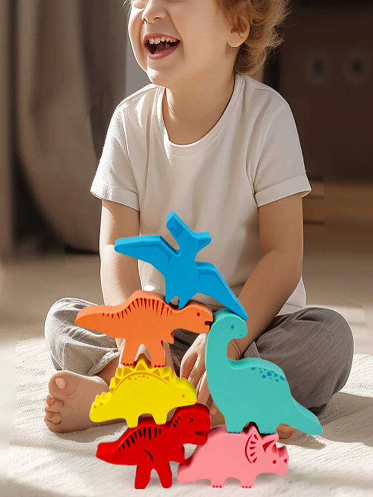 Jeu d'Empilage Dinosaures Montessori en Bois – Équilibre & Motricité