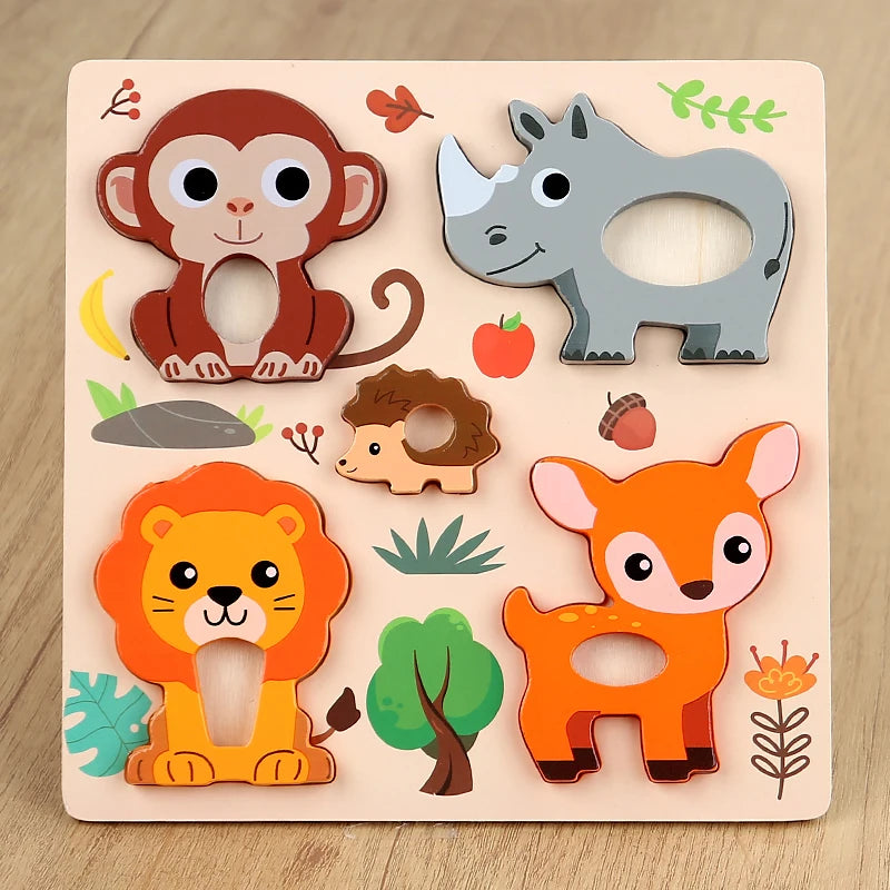 Puzzle Animaux 3D Montessori – Jeu Éducatif en Bois 2-6 ans