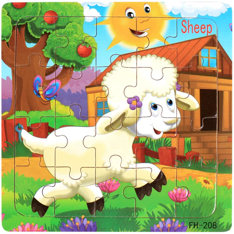 Puzzle Véhicules & Animaux Montessori – 20 Pièces en Bois 3-6 ans