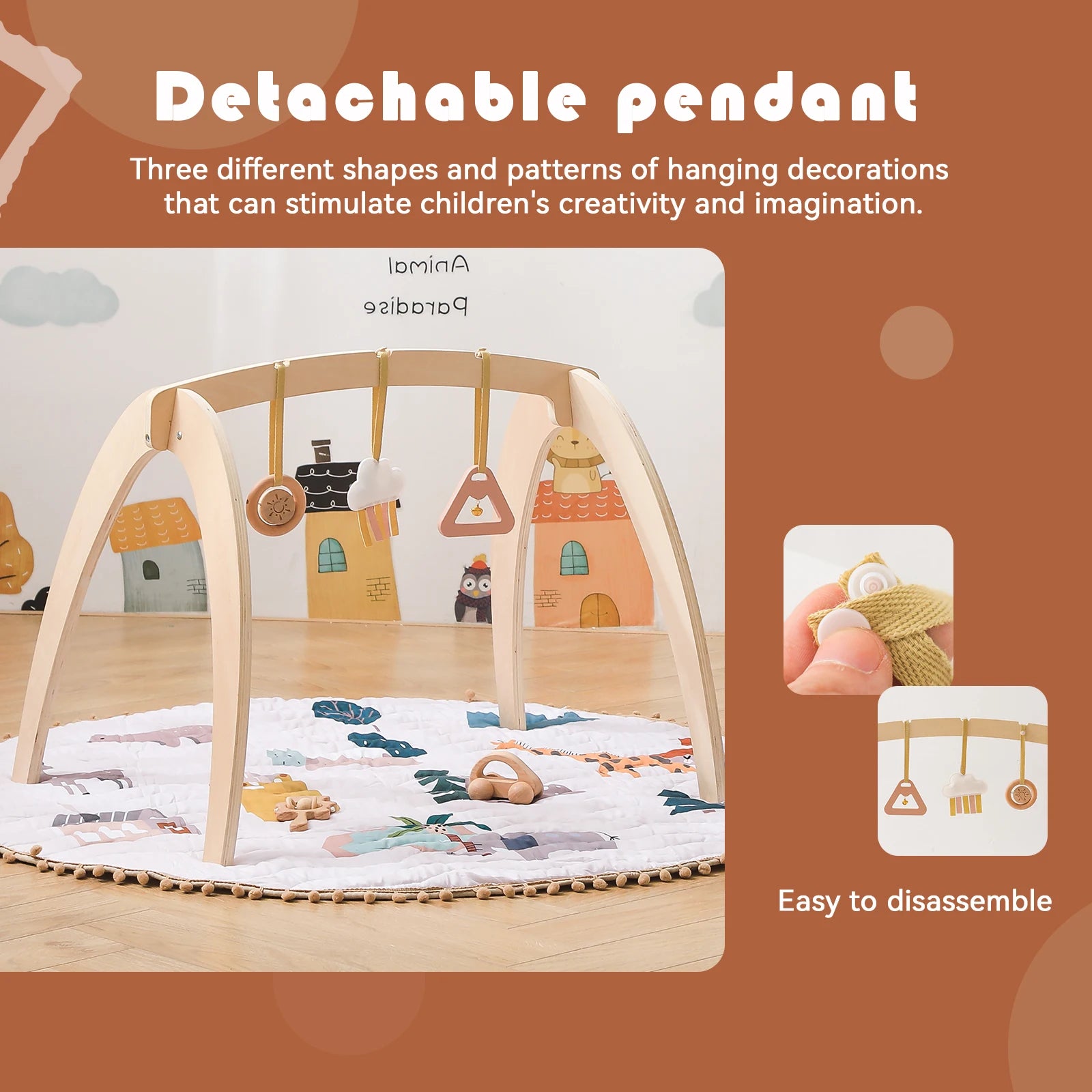 Portique gym Montessori en bois - vue d'ensemble avec bébé