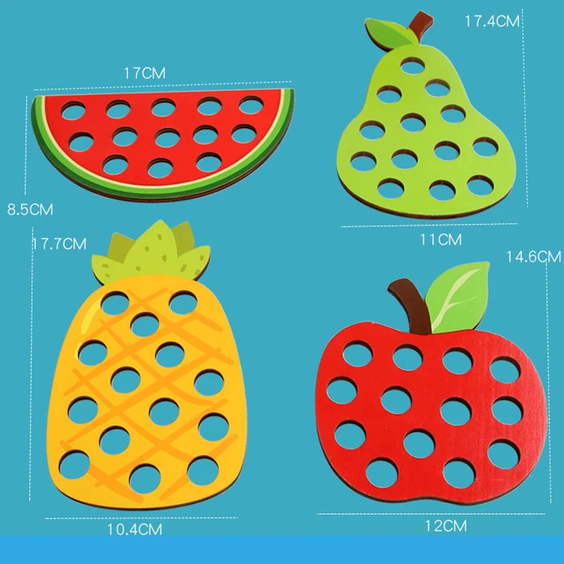 Jeu de Laçage Fruits Montessori – Motricité Fine en Bois