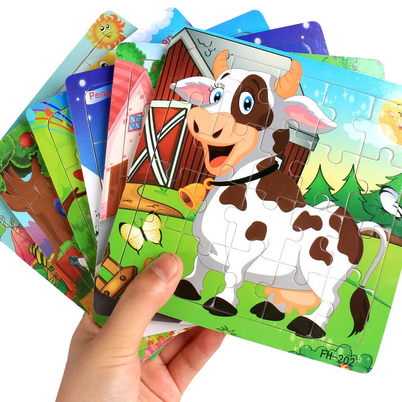 Puzzle Véhicules & Animaux Montessori – 20 Pièces en Bois 3-6 ans