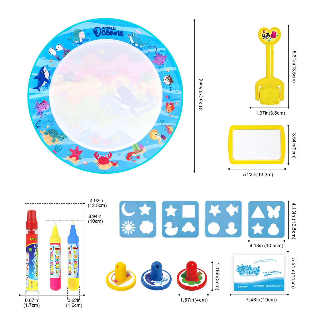 Tapis de Dessin Magique à l'Eau – Stylos Réutilisables Montessori
